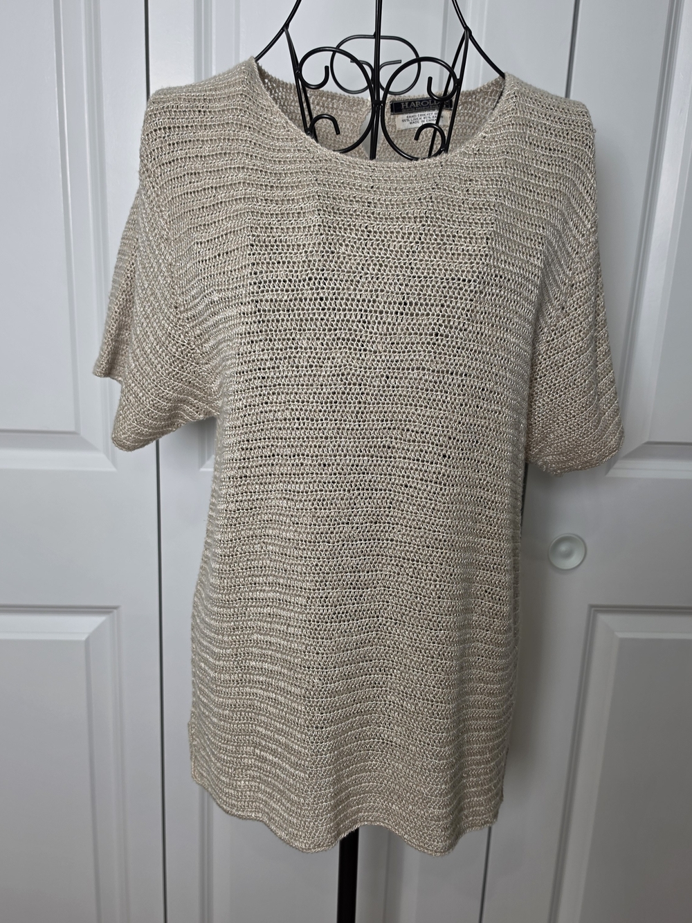 Harold’s Linen Blend Open Knit Sweater Top L